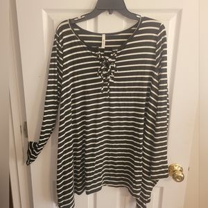 Coco Kelly Black and White Stripe Blouse Top